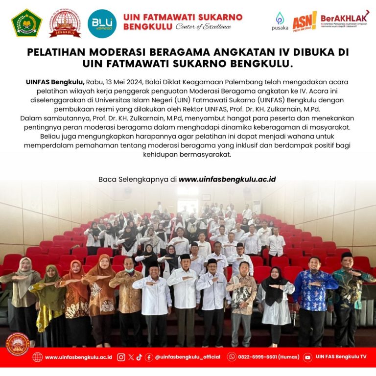 Pelatihan Moderasi Beragama Angkatan IV Dibuka di UIN Fatmawati Sukarno Bengkulu.